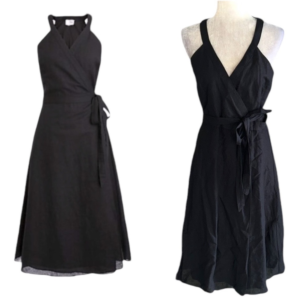 NWT J. Crew Black Linen Wrap Tie Waist Dress - S